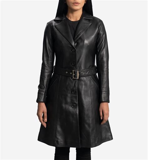 Women's Moonlight Black Leather Trench Coat - Marko Woolen Leather