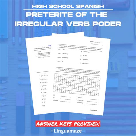 Spanish Poder in the Preterite Tense Irregular Verbs Worksheets - Etsy