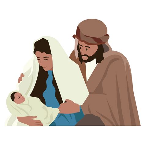 Christmas nativity scene of Joseph and Mary holding baby Jesus. Flat ...