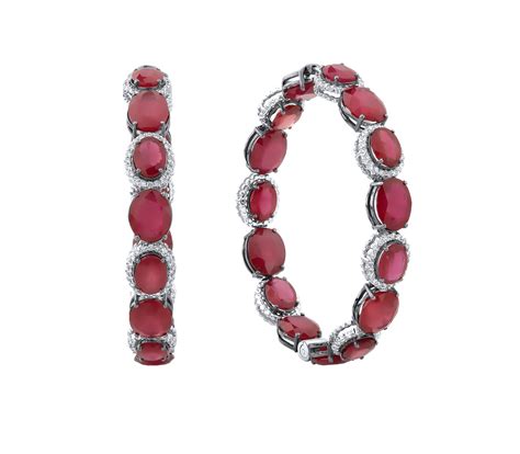 Ruby Oval Stone Hoops Earrings by Mohar Fine Jewellery