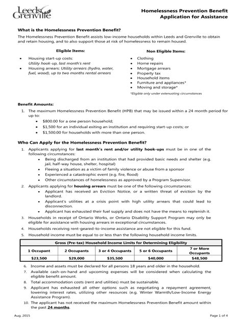 Fillable Online Homelessness Prevention Benefit Application for ...