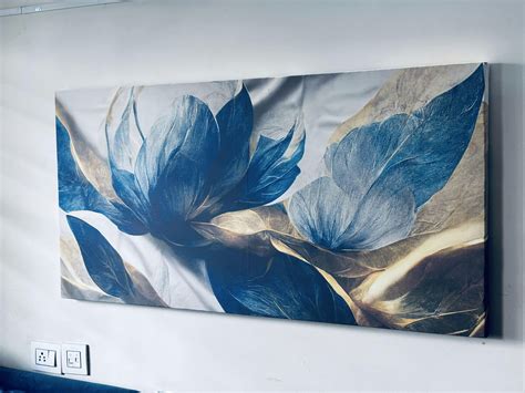 Beautiful Golden Flower and Waves Canvas Wall Painting