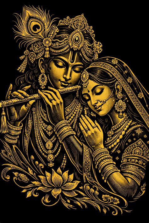 Radha Krishna Black and Gold Painting -- Intricate Line Art - HD ...