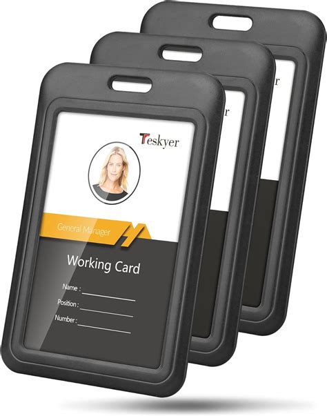 Teskyer 3 Pack Sliding ID Badge Holder, Hard Plastic ID Card Holder ...