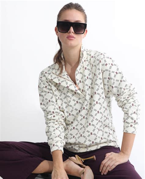 Rareism Articale Women Vecna Beige Poly Cotton Fabric Full Sleeves Zip