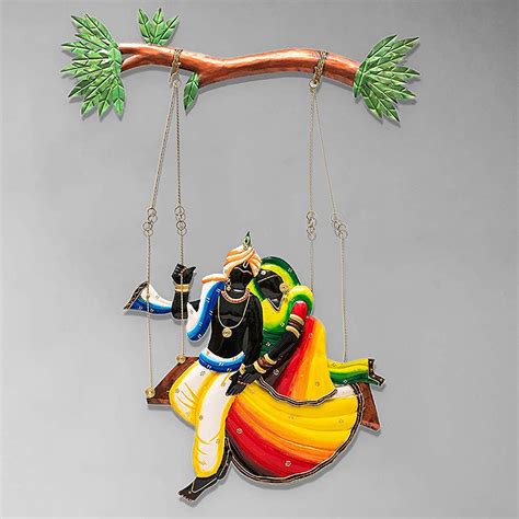 Buy Karigaari Radha and Krishna Riding on Jhul Iron Religious Wall ...