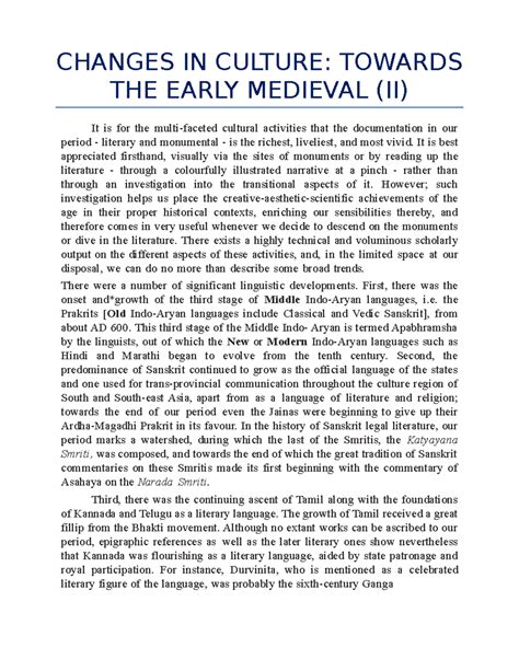 Changes IN Culture Towards THE Early Medieval (II) - CHANGES IN CULTURE ...