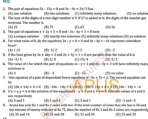 MCQ The pair of equations 5 x - 15 y = 8 and 3 x - 9 y = 24 / 5 has (A) o..
