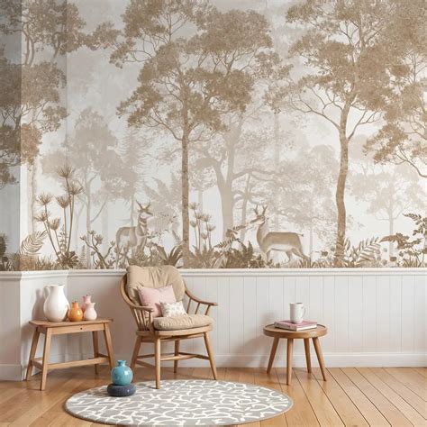 Vintage Forest Wallpaper, Sandy Beige | Life n Colors