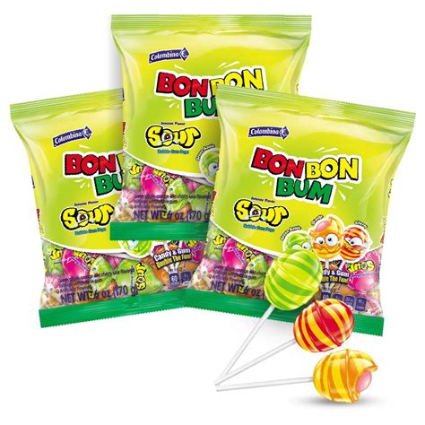 Buy Colombina Bon Bon Bum Sour Lollipops with Bubble Gum Center ...