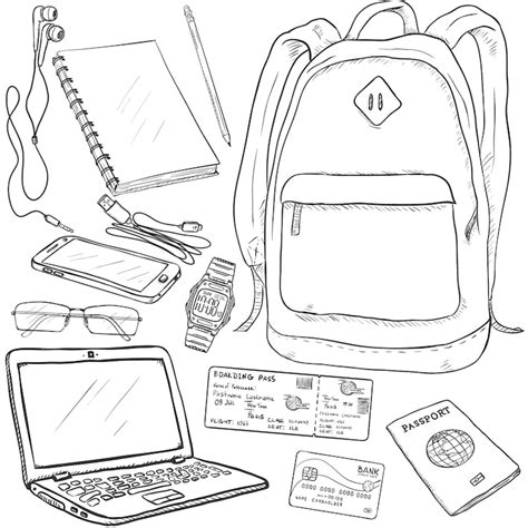 Vector sketch travel set on white background | Premium Vector