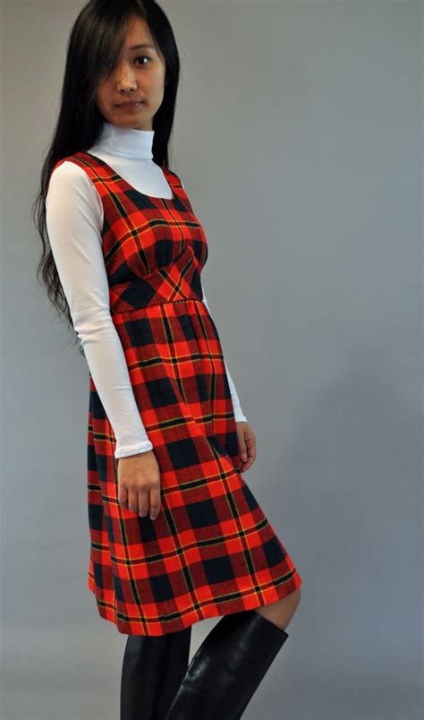 60s vintage Plaid Jumper Dress / womens Jumper Dress / Empire | Etsy