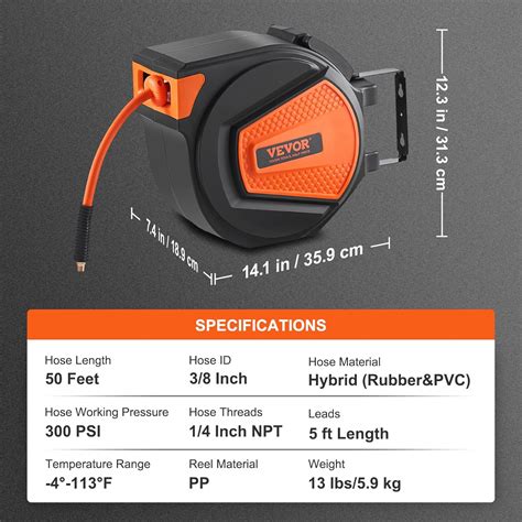 VEVOR Retractable Air Hose Reel, 3/8IN x 50FT Hybrid India | Ubuy