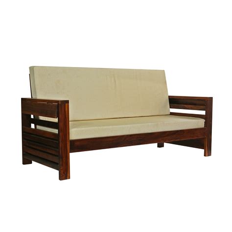 Solid Sheesham Wood 3 Seater Sofa in Honey Finish – Buy Solid Sheesham ...