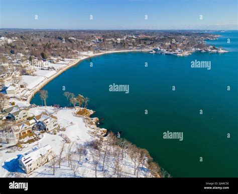Beverly Cove and Patch Beach aerial view in winter in city of Beverly ...