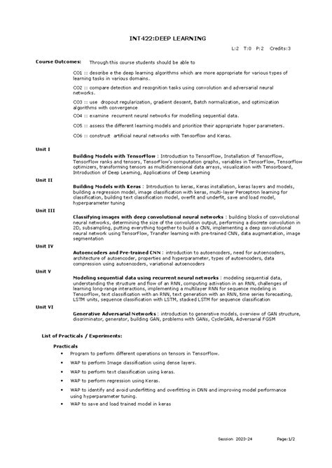 Frm Course Syllabus IPDownload - INT422:DEEP LEARNING Course Outcomes ...