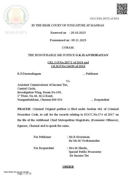 Crl.O.P.No.28572 of 2018: R.P. Darrmalingam vs. Asst. Commissioner of ...
