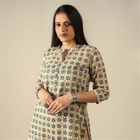 Buy Ajrakh Block Printed Cotton Long Kurta for Women – iTokri आई.टोकरी