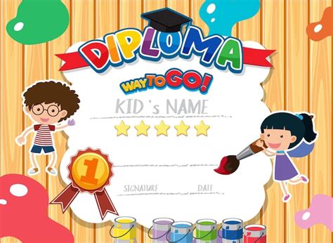 Nettes Motivations-Cartoon-Zertifikat für Kinder | Premium Vektor