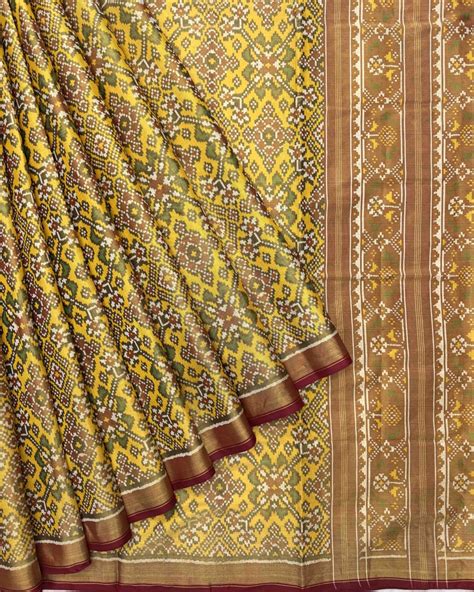 Red & Yellow Navratan Tissue Patola Saree – SindhoiPatolaArt