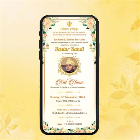Dastar Bandi Invitation Card | Elegant Sikh Turban Ceremony Digital In ...