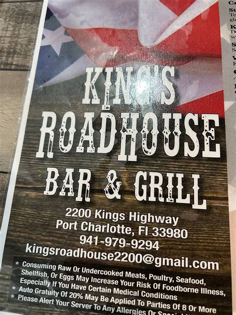 Menu at Kings Roadhouse Bar & Grill, Port Charlotte