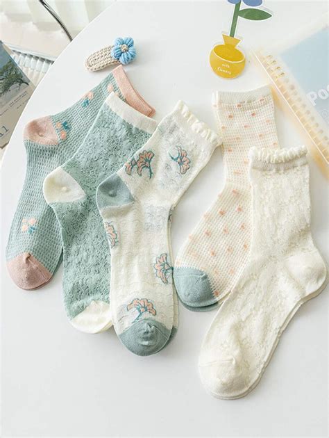 5 pairs of summer mesh breathable mid-tube socks spring and autumn thin ...