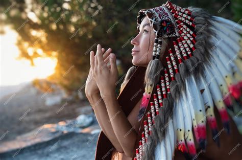 Premium Photo | Portrait of girl with hands in native american ...