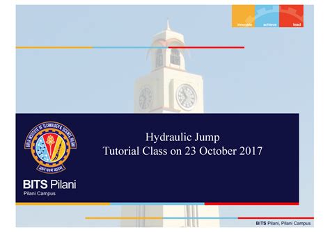 Hydraulic jump tutorial problems - BITS Pilani Pilani Campus Hydraulic ...