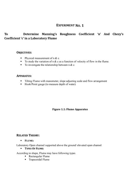 Manual experimental flume experiments - EXPERIMENT NO. 1 To Determine ...