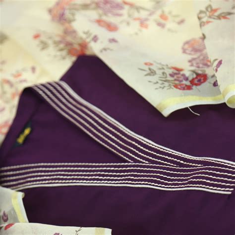 Satranga Eggplant Purple V neck Thread Work Premium Semi Pashmina Suit ...
