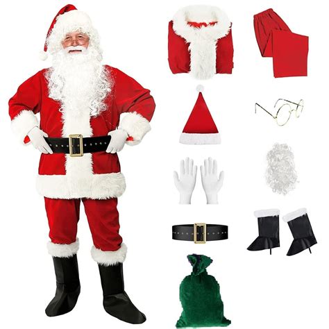 Buy Partysanthe Velvet Adult Santa Suit for Men 9 PCS Set Christmas ...