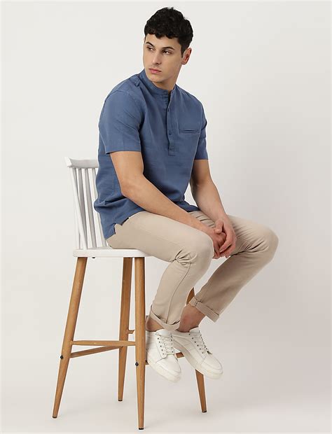 Buy Linen Mix Plain Mandarin Collar Short Kurta at Marks & Spencer