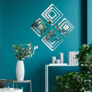 Grahak Trend 12 Square Silver 3D Acrylic Mirror Wall Sticker Decoration ...