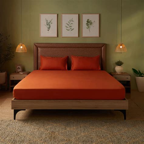 Buy Paleto | Everyday Hues Solid Dyed Cotton Bedsheet Set-Rust Online ...