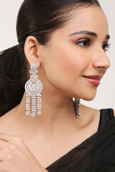 Buy White Crystals Cubic Zirconia Diamond Work Dangler Earrings by ...