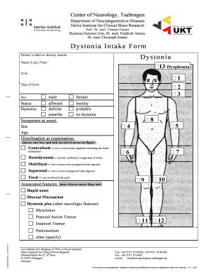 Fillable Online medizin uni-tuebingen Dystonia Intake Form Dystonia ...