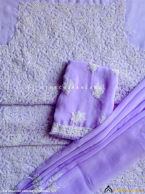 Purple Georgette Chikankari Unstitched Suit with Dupatta