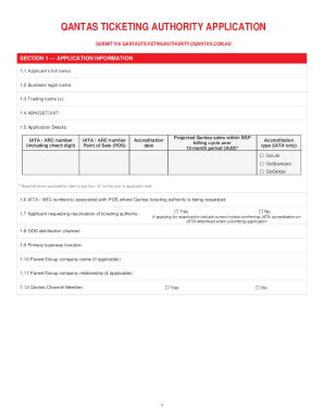 Fillable Online QANTAS TICKETING AUTHORITY APPLICATION Fax Email Print ...