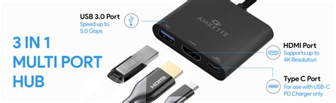 Amkette MultiPort Type C 3 in 1 Hub with 4K HDMI Output to Monitors ...