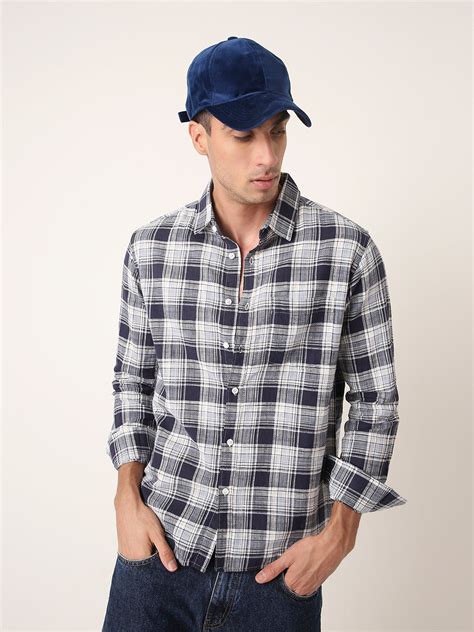 Navy Checked Shirt Casual Style