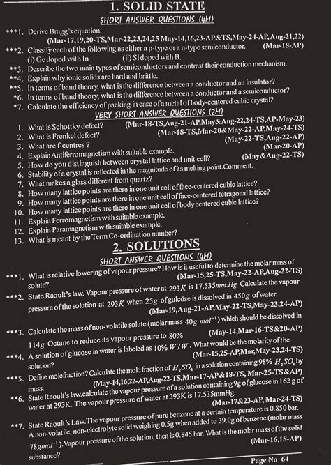 2nd Year Chemistry - Solid State & Solutions Short Answer Questions ...