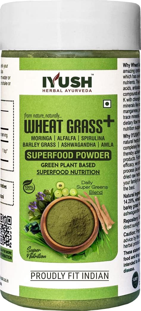 Buy IYUSH Herbal Ayurveda Organic Wheat Grass Plus Moringa + Spirulina ...