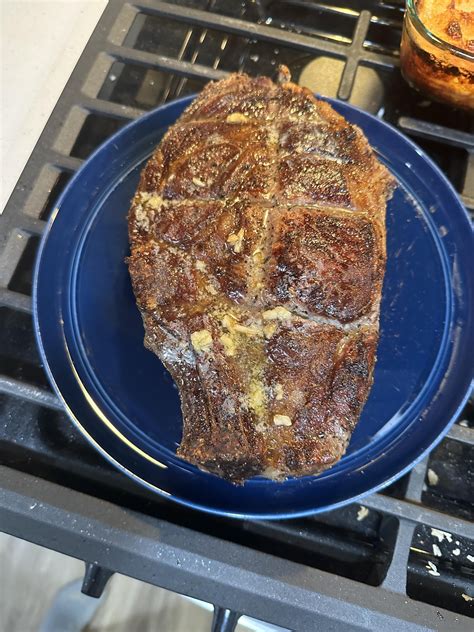 First attempt at a reverse sear. Feel like it came out nicely. Any ...