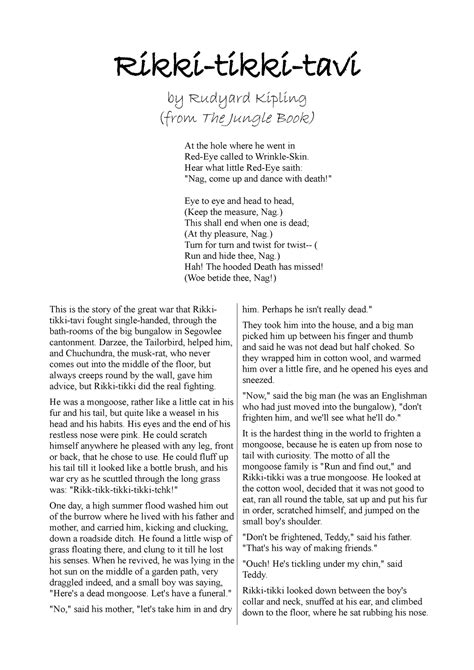 Rikki Tikki Tavi Kipling - Rikki-tikki-tavi by Rudyard Kipling (from ...