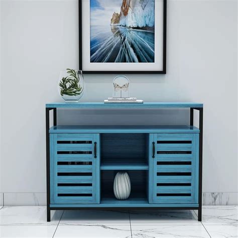 FURNISCO Cabinet, Solid Wood Cabinet, Blue Color Cabinet, Cabinet with Shutter, Cabinet with ...