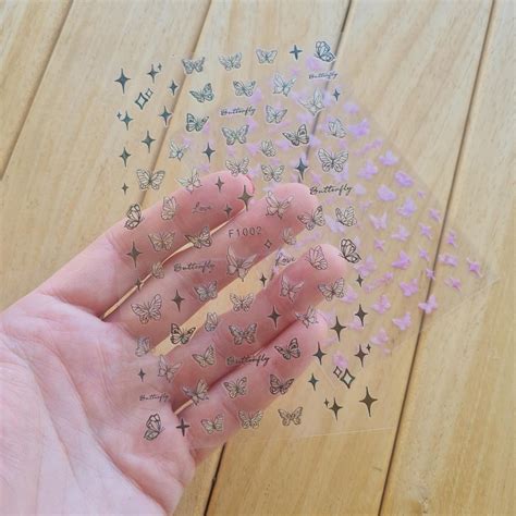 Butterfly Nail Decals – Transparent Nail Stickers | Pink & Black ...