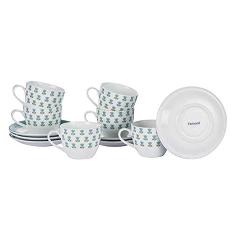 Femora Indian Ceramic Fine Bone China Tea Cup and Saucers Set, 200 ML ...