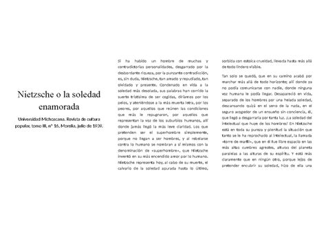 Nietzsche o la soledad enamorada - Nietzsche o la soledad enamorada ...