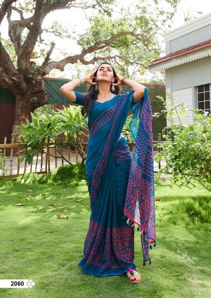 Blue Pure Linen Sarees – Dailybuyys